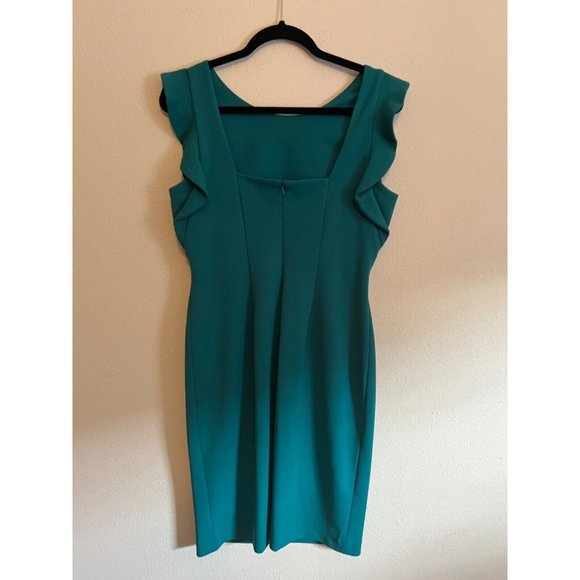 Calvin Klein Dress 10 Green Scuba Flutter Sleeve Stretch Career Church - Picture 7 of 11